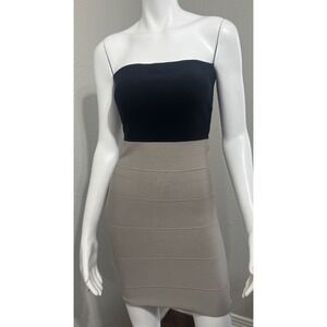 Bcbg M Mini Dress Bandage Club Designer Short Black Tan Alyona Nwt